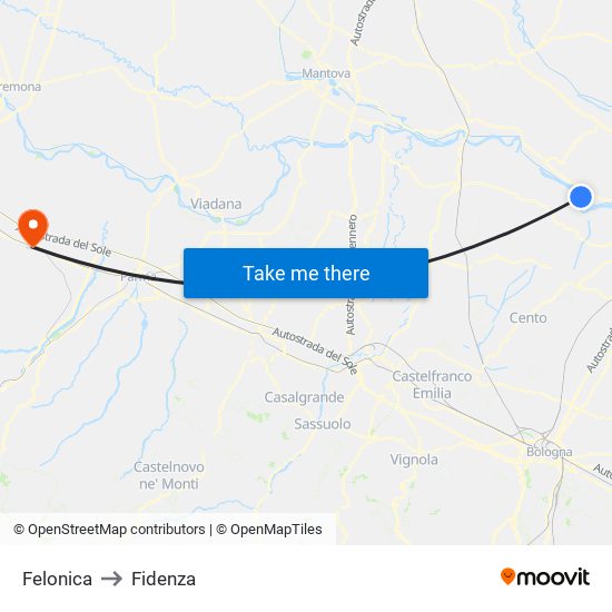 Felonica to Fidenza map