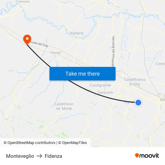 Monteveglio to Fidenza map