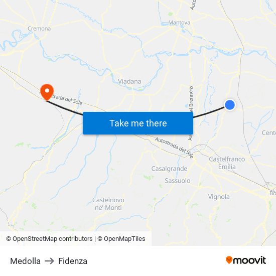 Medolla to Fidenza map