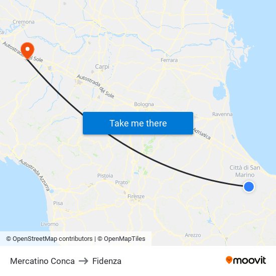 Mercatino Conca to Fidenza map