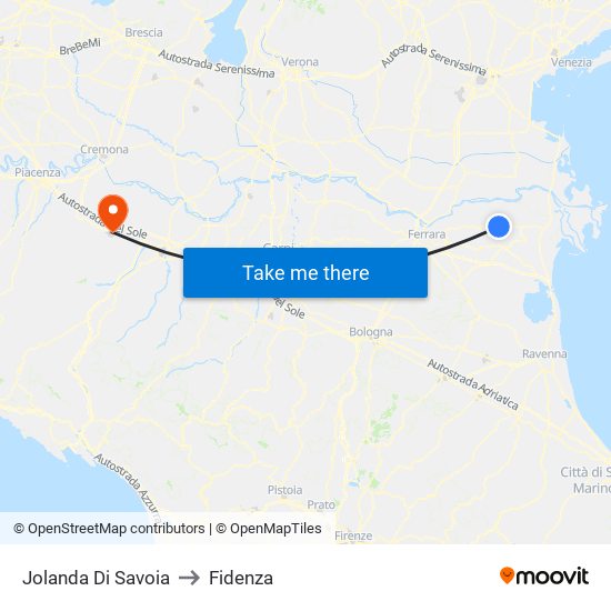 Jolanda Di Savoia to Fidenza map