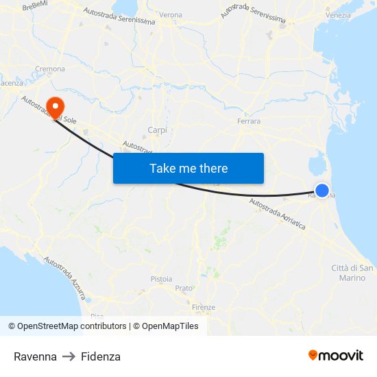 Ravenna to Fidenza map