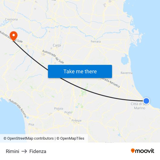 Rimini to Fidenza map