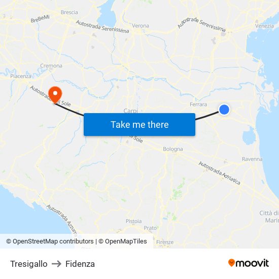 Tresigallo to Fidenza map