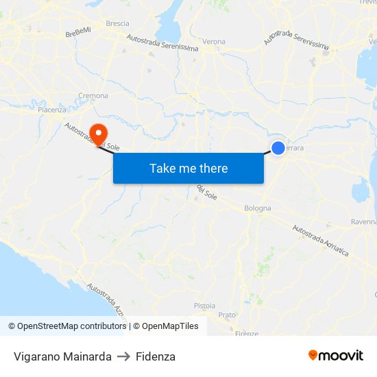 Vigarano Mainarda to Fidenza map