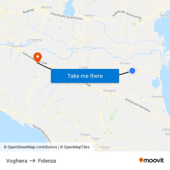 Voghiera to Fidenza map