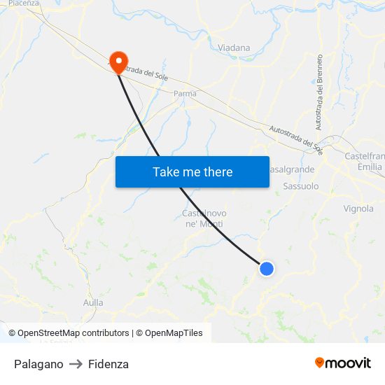Palagano to Fidenza map