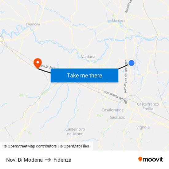 Novi Di Modena to Fidenza map