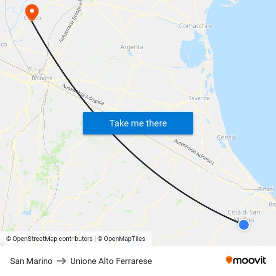 San Marino to Unione Alto Ferrarese map