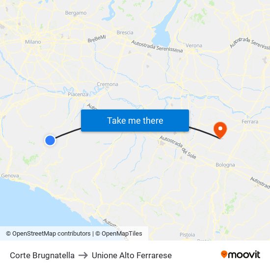 Corte Brugnatella to Unione Alto Ferrarese map