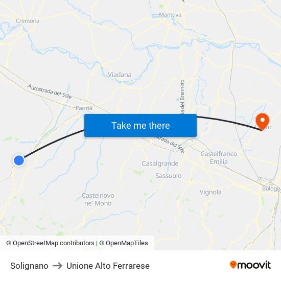 Solignano to Unione Alto Ferrarese map