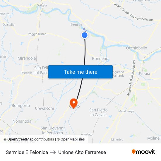 Sermide E Felonica to Unione Alto Ferrarese map