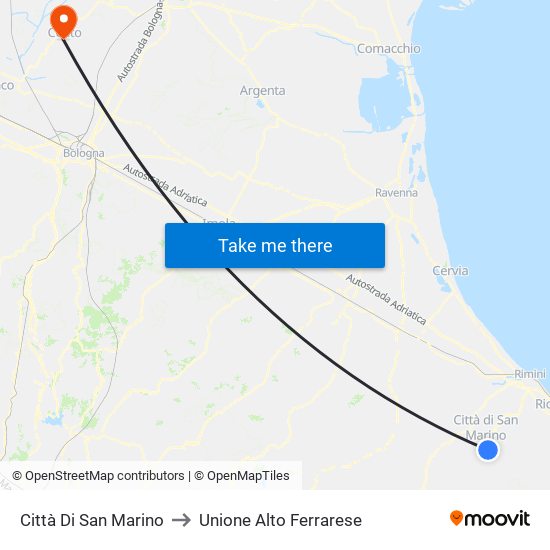 Città Di San Marino to Unione Alto Ferrarese map