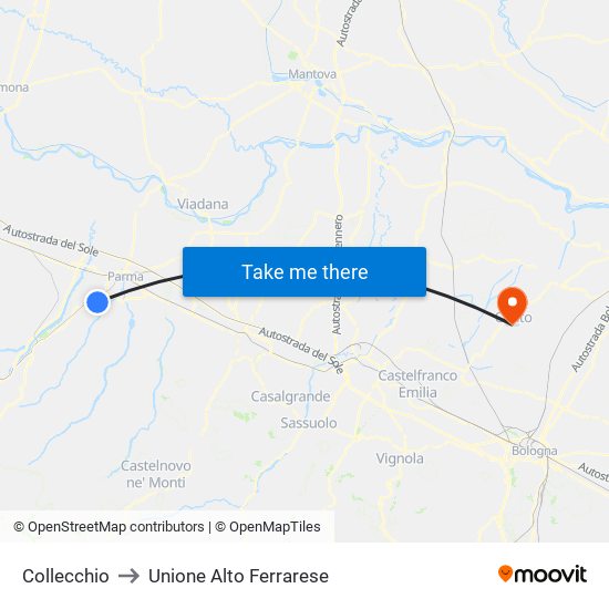 Collecchio to Unione Alto Ferrarese map