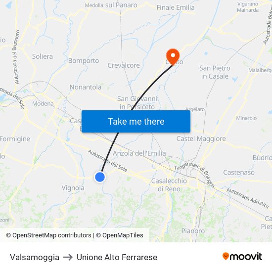 Valsamoggia to Unione Alto Ferrarese map