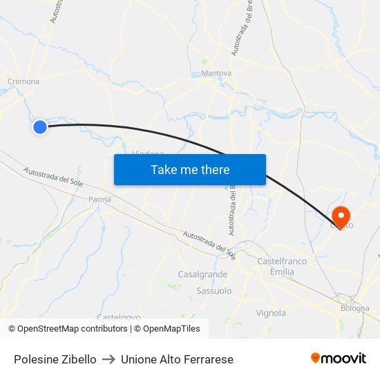 Polesine Zibello to Unione Alto Ferrarese map