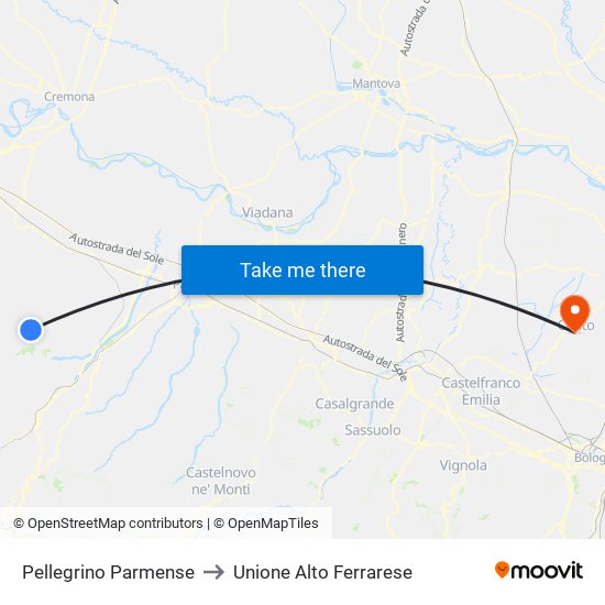 Pellegrino Parmense to Unione Alto Ferrarese map