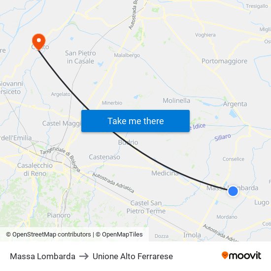 Massa Lombarda to Unione Alto Ferrarese map