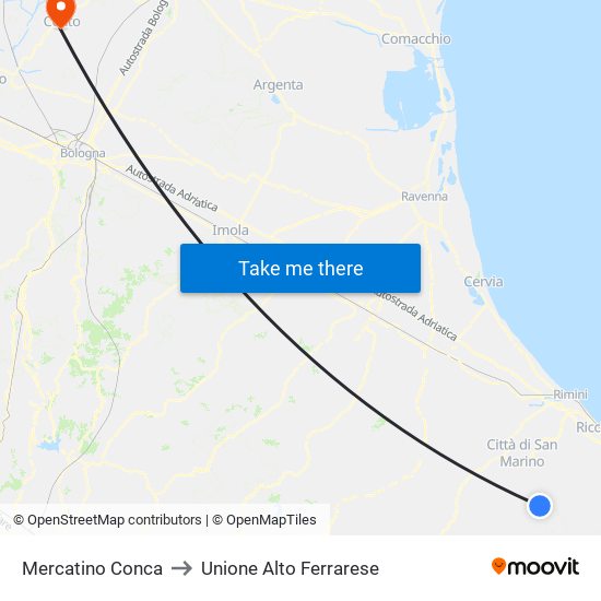 Mercatino Conca to Unione Alto Ferrarese map