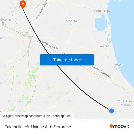 Talamello to Unione Alto Ferrarese map
