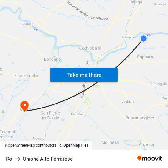 Ro to Unione Alto Ferrarese map