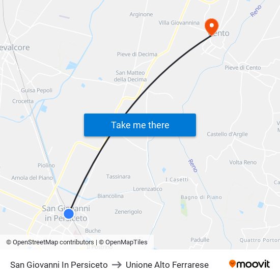 San Giovanni In Persiceto to Unione Alto Ferrarese map