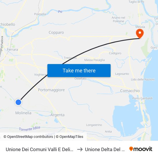 Unione Dei Comuni Valli E Delizie to Unione Delta Del Po map