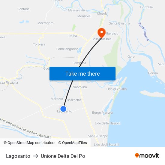 Lagosanto to Unione Delta Del Po map