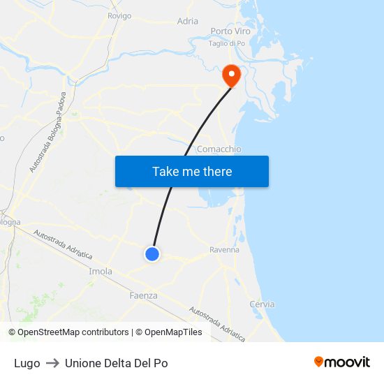 Lugo to Unione Delta Del Po map