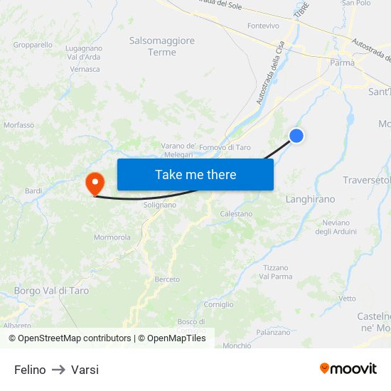 Felino to Varsi map