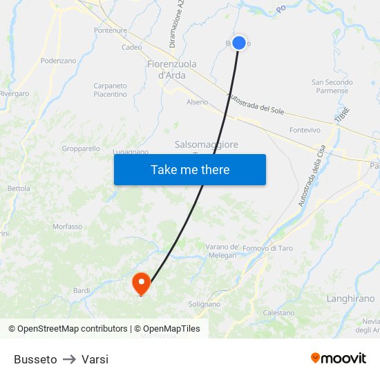 Busseto to Varsi map