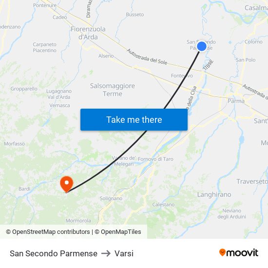 San Secondo Parmense to Varsi map