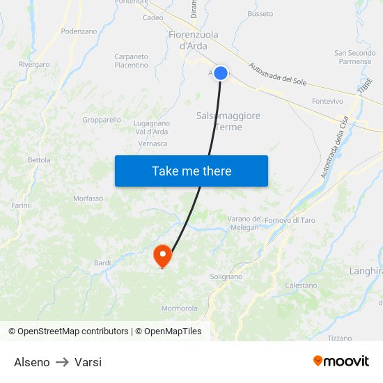 Alseno to Varsi map