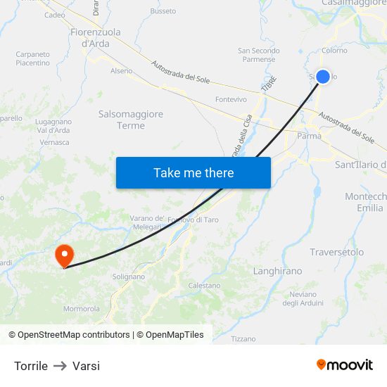 Torrile to Varsi map