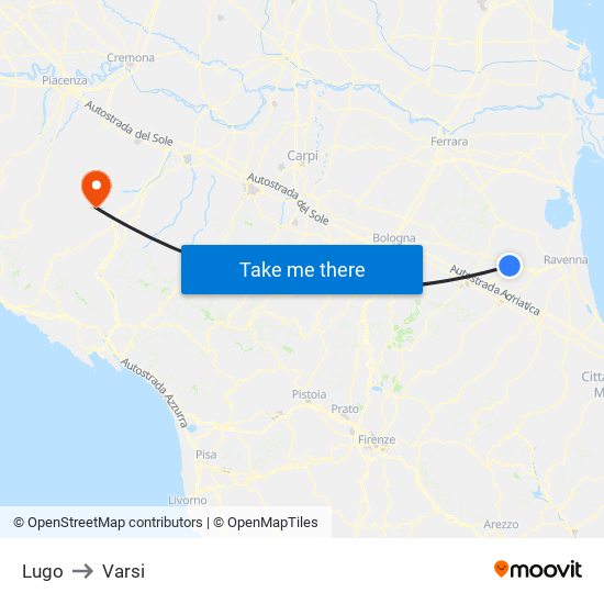 Lugo to Varsi map