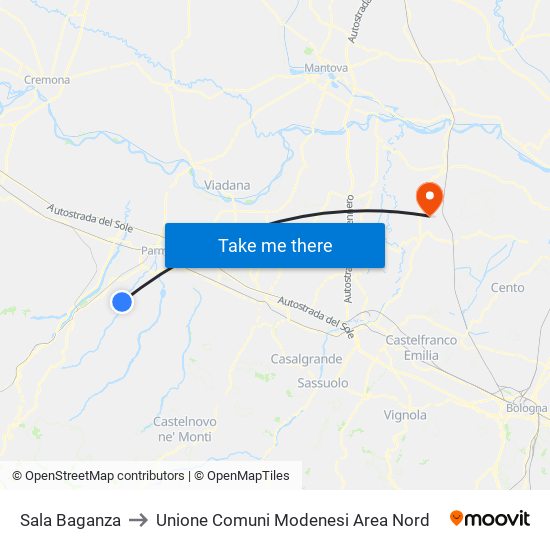 Sala Baganza to Unione Comuni Modenesi Area Nord map