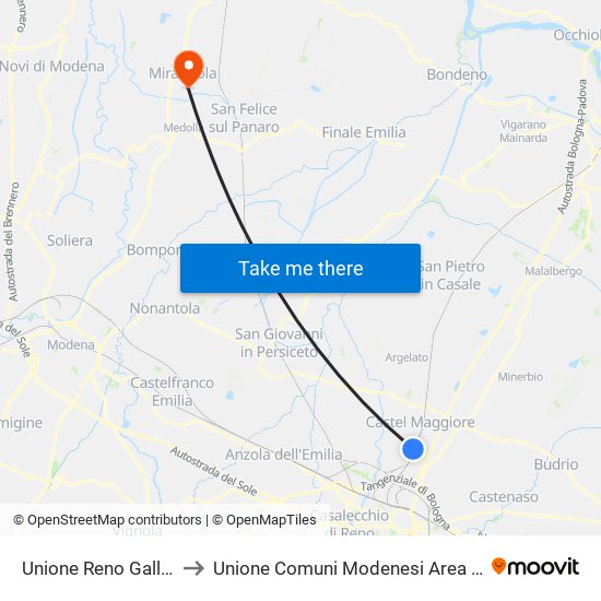 Unione Reno Galliera to Unione Comuni Modenesi Area Nord map