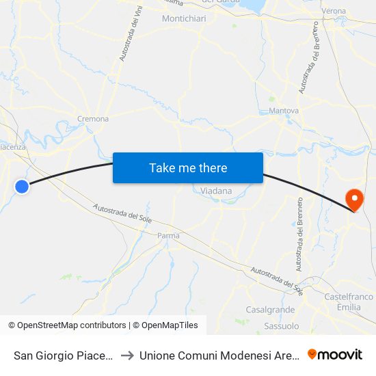 San Giorgio Piacentino to Unione Comuni Modenesi Area Nord map