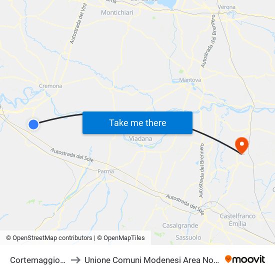 Cortemaggiore to Unione Comuni Modenesi Area Nord map