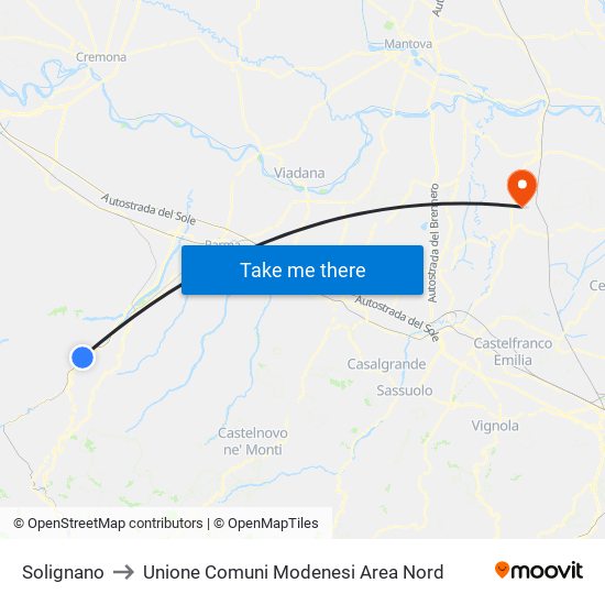 Solignano to Unione Comuni Modenesi Area Nord map