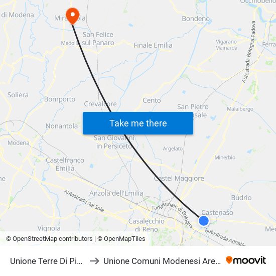 Unione Terre Di Pianura to Unione Comuni Modenesi Area Nord map