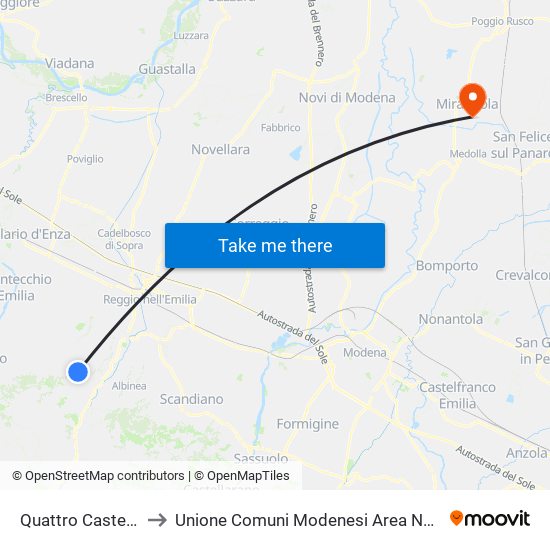 Quattro Castella to Unione Comuni Modenesi Area Nord map