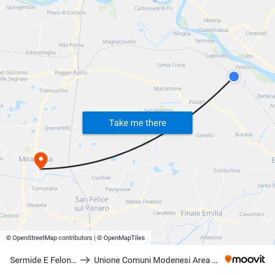 Sermide E Felonica to Unione Comuni Modenesi Area Nord map