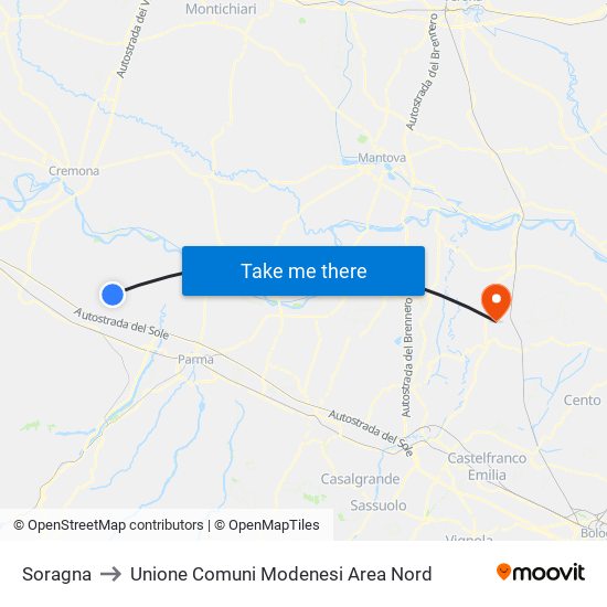 Soragna to Unione Comuni Modenesi Area Nord map