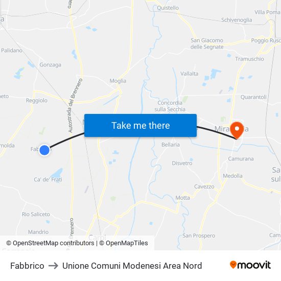 Fabbrico to Unione Comuni Modenesi Area Nord map