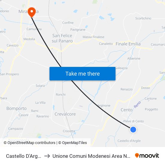 Castello D'Argile to Unione Comuni Modenesi Area Nord map
