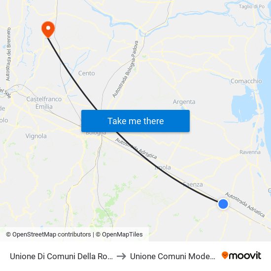 Unione Di Comuni Della Romagna Forlivese to Unione Comuni Modenesi Area Nord map