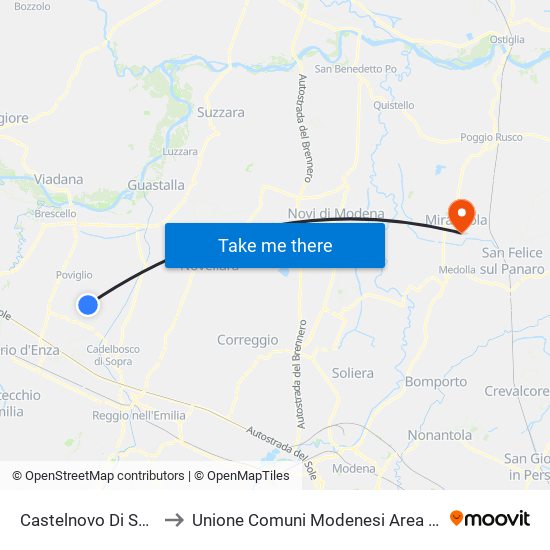 Castelnovo Di Sotto to Unione Comuni Modenesi Area Nord map