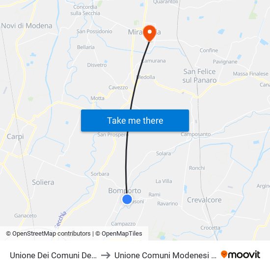 Unione Dei Comuni Del Sorbara to Unione Comuni Modenesi Area Nord map