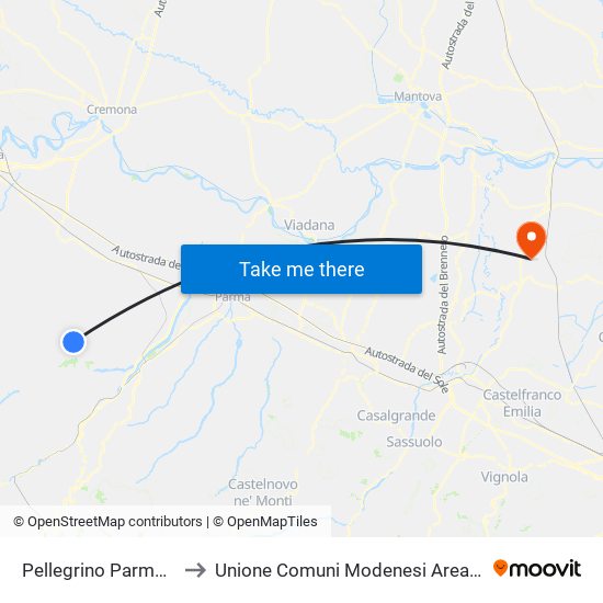 Pellegrino Parmense to Unione Comuni Modenesi Area Nord map